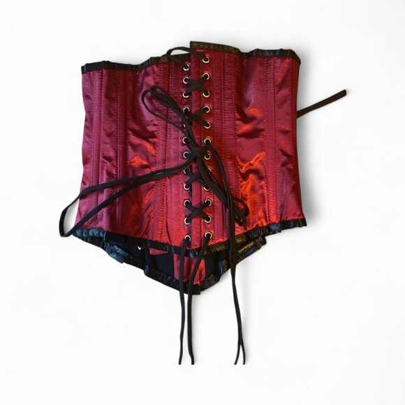 Underbust Red Satin Corset Adjustable Lace Up Back NWT - Picture 3 of 7
